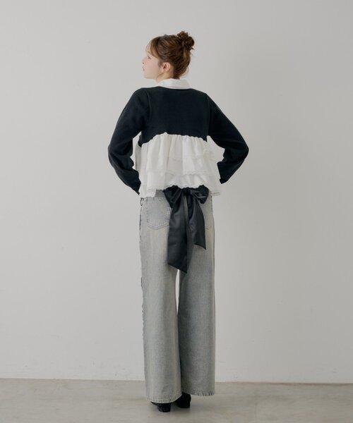 Chico（チコ）の「【SALON by Chico】取り外しリボンサイドラインストレートルーズデニム（デニムパンツ・レディース・グレー/ブルー系その他・MEDIUM/SMALL）」の7枚目の写真