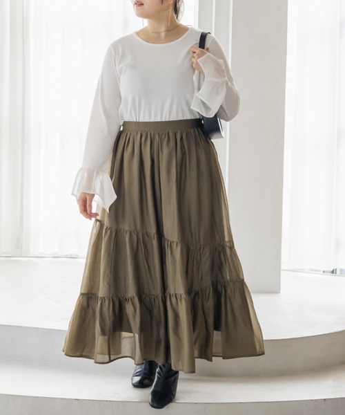 CLETTE(クレット)の「CLETTEオリジナルななめティアードシアースカート(スカート・レディース・ブラック/カーキ/グレイッシュベージュ・4L/3L/LL)」の12枚目の写真