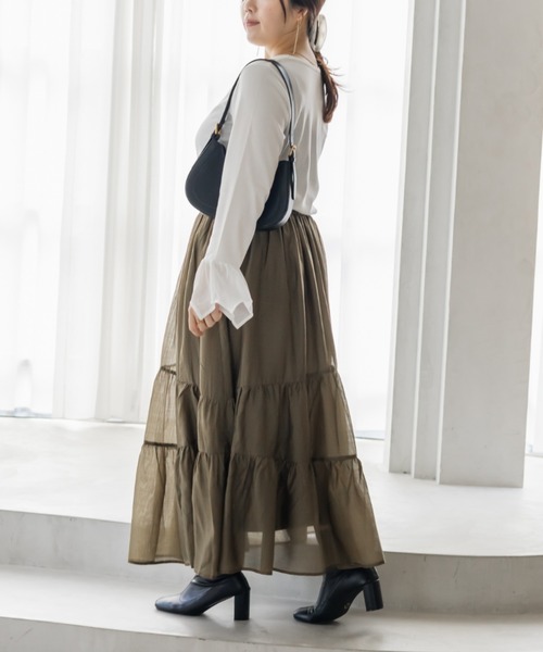 CLETTE(クレット)の「CLETTEオリジナルななめティアードシアースカート(スカート・レディース・ブラック/カーキ/グレイッシュベージュ・4L/3L/LL)」の13枚目の写真