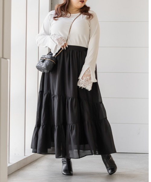CLETTE(クレット)の「CLETTEオリジナルななめティアードシアースカート(スカート・レディース・ブラック/カーキ/グレイッシュベージュ・4L/3L/LL)」の6枚目の写真