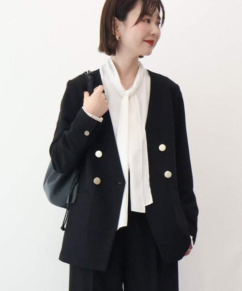 AMERICAN HOLIC(アメリカンホリック)の「【イージーケア】ノーカラージャケット(テーラードジャケット・レディース・杢グレー/ブラック・L/M)」の2枚目の写真