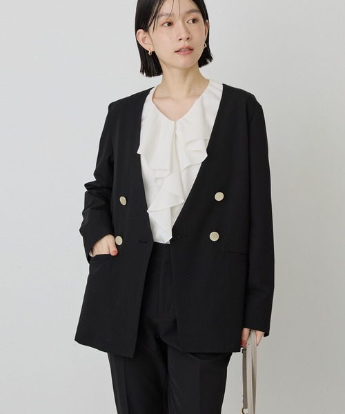 AMERICAN HOLIC(アメリカンホリック)の「【イージーケア】ノーカラージャケット(テーラードジャケット・レディース・杢グレー/ブラック・L/M)」の3枚目の写真