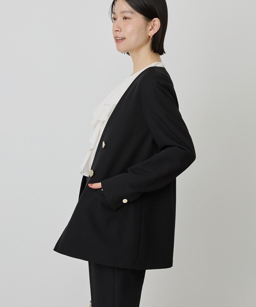 AMERICAN HOLIC(アメリカンホリック)の「【イージーケア】ノーカラージャケット(テーラードジャケット・レディース・杢グレー/ブラック・L/M)」の4枚目の写真