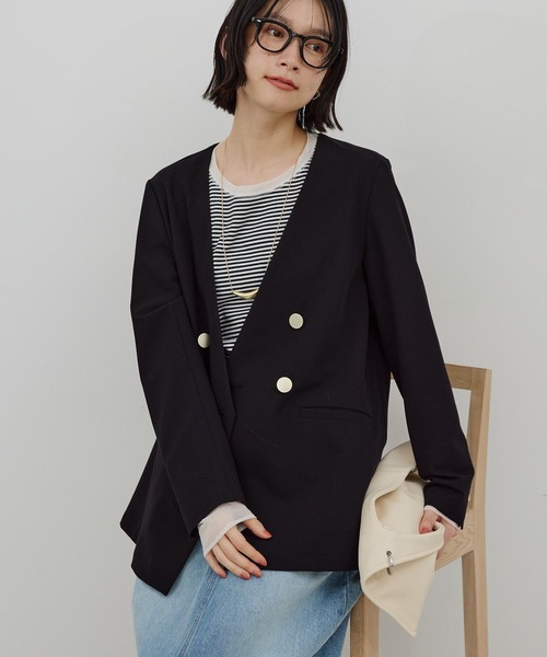 AMERICAN HOLIC(アメリカンホリック)の「【イージーケア】ノーカラージャケット(テーラードジャケット・レディース・杢グレー/ブラック・L/M)」の15枚目の写真