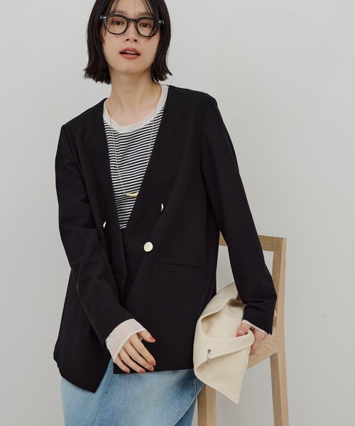 AMERICAN HOLIC(アメリカンホリック)の「【イージーケア】ノーカラージャケット(テーラードジャケット・レディース・杢グレー/ブラック・L/M)」の16枚目の写真