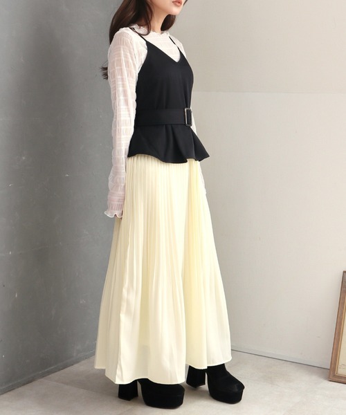 CECIL McBEE(セシルマクビー)の「バイカラーキャミワンピース チュールシャーリングTセット(ワンピース・レディース・グレー/ブラック・MEDIUM)」の7枚目の写真