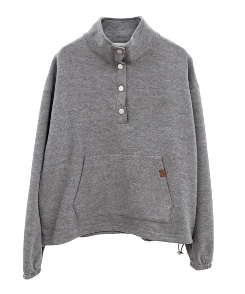 ISOOK（アイスー）の「ハーフボタンソフトフリースプルオーバー(kiharu select) / プルオーバー トレーナー トップス ドットボタン オーバーサイズ ビッグシルエット ルーズ グレー（ブルゾン・レディース・グレー・FREE）」の5枚目の写真