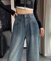 ハイウエストデニムワイドパンツ