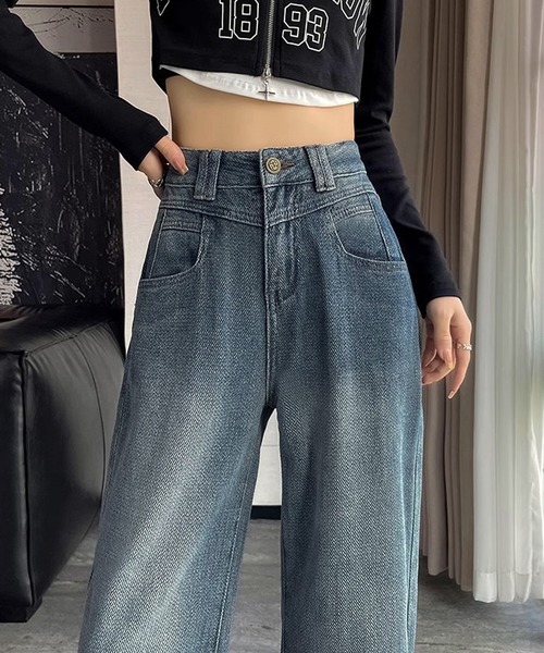 NANEA(ナネア)の「ハイウエストデニムワイドパンツ(デニムパンツ・レディース・ブルー・SMALL/MEDIUM/LARGE/X-SMALL)」の1枚目の写真