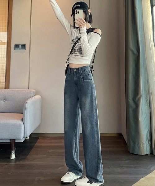 NANEA(ナネア)の「ハイウエストデニムワイドパンツ(デニムパンツ・レディース・ブルー・SMALL/MEDIUM/LARGE/X-SMALL)」の18枚目の写真