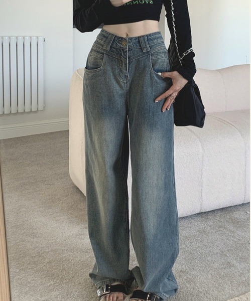 NANEA(ナネア)の「ハイウエストデニムワイドパンツ(デニムパンツ・レディース・ブルー・SMALL/MEDIUM/LARGE/X-SMALL)」の16枚目の写真
