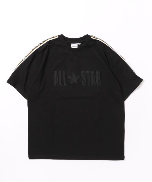 CONVERSE(コンバース)の「CONVERSE/コンバース ロゴテープ付き半袖Tシャツ(Tシャツ/カットソー・キッズ・ブラック/グレイッシュベージュ・130cm/140cm/150cm/160cm)」の1枚目の写真