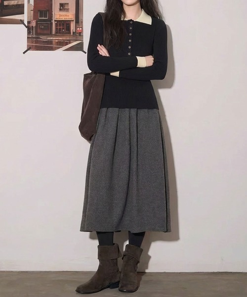 aimoha(アイモハ)の「配色カラー ニットポロシャツ(ニット/セーター・レディース・ダークグレー/ブラック/ライトベージュ・FREE)」の9枚目の写真
