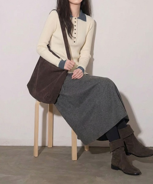 aimoha(アイモハ)の「配色カラー ニットポロシャツ(ニット/セーター・レディース・ダークグレー/ブラック/ライトベージュ・FREE)」の12枚目の写真