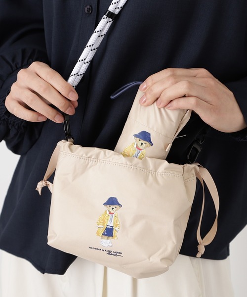 POLO RALPH LAUREN（ポロ ラルフ ローレン）の「遮光100％ 遮熱 折りたたみ日傘 ショルダーバッグ付 ポロベア（折りたたみ傘・レディース・ベージュ/ネイビー・FREE）」の2枚目の写真