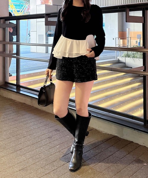 SOELA(ソエラ)の「【INGNI SOELA】アシメ異素材ペプラムトップス/WEB限定(Tシャツ/カットソー・レディース・ブラック/オフホワイト・FREE)」の10枚目の写真