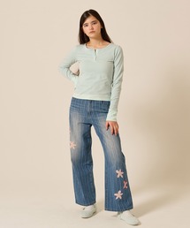 TINA：JOJUN（ティーナジョジュン）の「パッチワーク ストライプ デニムパンツ TINA：JOJUN（デニムパンツ）」