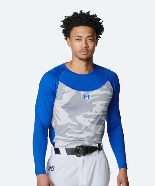 UNDER ARMOUR(アンダーアーマー)の「UAヒートギア コンフォート フィッティド ノベルティ ロングスリーブ クルーネック シャツ(ベースボール/メンズ)(Tシャツ/カットソー・メンズ・ブルー・L/S/XL/M/2XL)」の1枚目の写真
