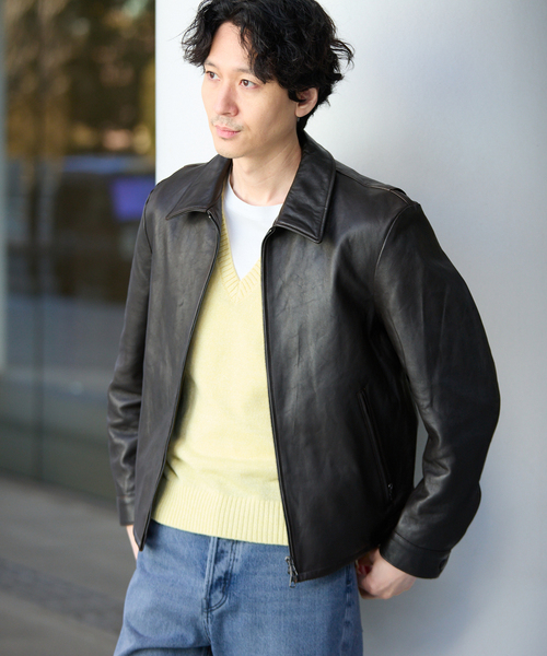 EDIFICE（エディフィス）の「ラム アンティーク レザー ジャケット（ブルゾン・メンズ・ブラック・LARGE/MEDIUM）」の2枚目の写真