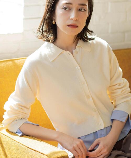 OPAQUE.CLIP（オペークドットクリップ）の「ポロ衿シャツドッキングニット【洗濯機OK】（カーディガン/ボレロ・レディース・グレー/オフホワイト/サックスブルー/ブルー系その他7・40/38）」の2枚目の写真