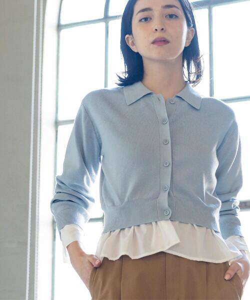 OPAQUE.CLIP（オペークドットクリップ）の「ポロ衿シャツドッキングニット【洗濯機OK】（カーディガン/ボレロ・レディース・グレー/オフホワイト/サックスブルー/ブルー系その他7・40/38）」の4枚目の写真
