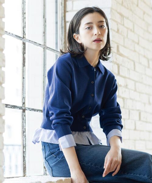 OPAQUE.CLIP（オペークドットクリップ）の「ポロ衿シャツドッキングニット【洗濯機OK】（カーディガン/ボレロ・レディース・グレー/オフホワイト/サックスブルー/ブルー系その他7・40/38）」の5枚目の写真