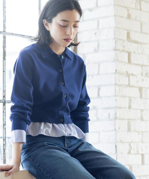 OPAQUE.CLIP（オペークドットクリップ）の「ポロ衿シャツドッキングニット【洗濯機OK】（カーディガン/ボレロ・レディース・グレー/オフホワイト/サックスブルー/ブルー系その他7・40/38）」の6枚目の写真