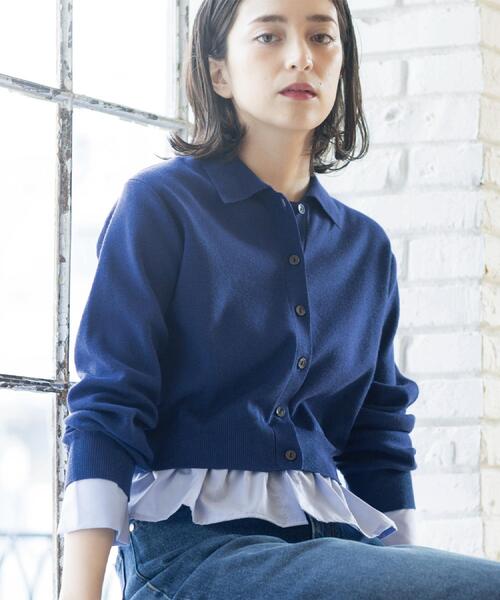 OPAQUE.CLIP（オペークドットクリップ）の「ポロ衿シャツドッキングニット【洗濯機OK】（カーディガン/ボレロ・レディース・グレー/オフホワイト/サックスブルー/ブルー系その他7・40/38）」の7枚目の写真