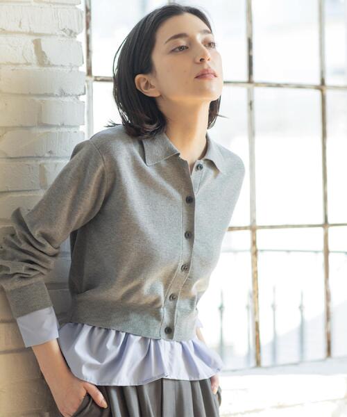 OPAQUE.CLIP（オペークドットクリップ）の「ポロ衿シャツドッキングニット【洗濯機OK】（カーディガン/ボレロ・レディース・グレー/オフホワイト/サックスブルー/ブルー系その他7・40/38）」の8枚目の写真