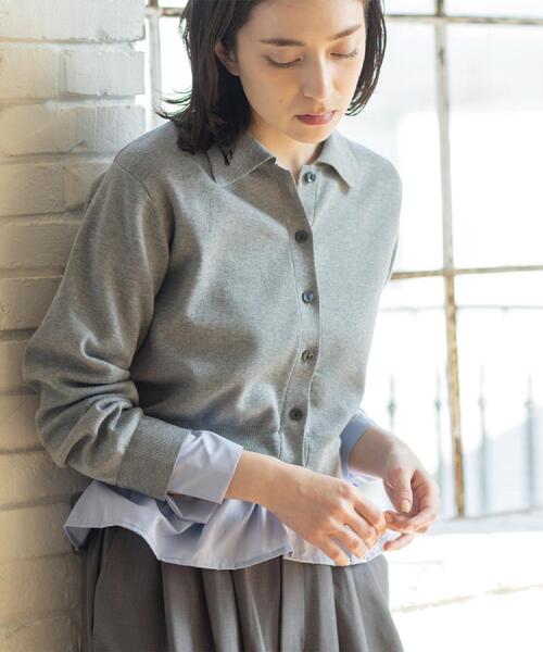 OPAQUE.CLIP（オペークドットクリップ）の「ポロ衿シャツドッキングニット【洗濯機OK】（カーディガン/ボレロ・レディース・グレー/オフホワイト/サックスブルー/ブルー系その他7・40/38）」の9枚目の写真