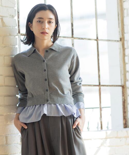 OPAQUE.CLIP（オペークドットクリップ）の「ポロ衿シャツドッキングニット【洗濯機OK】（カーディガン/ボレロ・レディース・グレー/オフホワイト/サックスブルー/ブルー系その他7・40/38）」の10枚目の写真