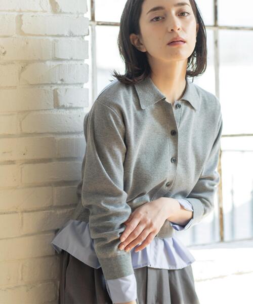 OPAQUE.CLIP（オペークドットクリップ）の「ポロ衿シャツドッキングニット【洗濯機OK】（カーディガン/ボレロ・レディース・グレー/オフホワイト/サックスブルー/ブルー系その他7・40/38）」の11枚目の写真