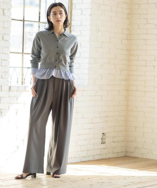 OPAQUE.CLIP（オペークドットクリップ）の「ポロ衿シャツドッキングニット【洗濯機OK】（カーディガン/ボレロ・レディース・グレー/オフホワイト/サックスブルー/ブルー系その他7・40/38）」の12枚目の写真