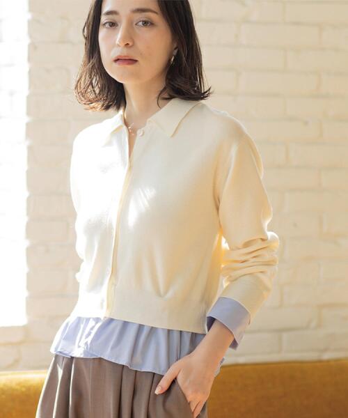 OPAQUE.CLIP（オペークドットクリップ）の「ポロ衿シャツドッキングニット【洗濯機OK】（カーディガン/ボレロ・レディース・グレー/オフホワイト/サックスブルー/ブルー系その他7・40/38）」の14枚目の写真