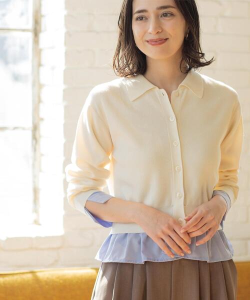 OPAQUE.CLIP（オペークドットクリップ）の「ポロ衿シャツドッキングニット【洗濯機OK】（カーディガン/ボレロ・レディース・グレー/オフホワイト/サックスブルー/ブルー系その他7・40/38）」の15枚目の写真