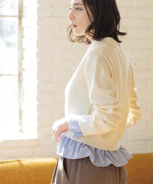 OPAQUE.CLIP（オペークドットクリップ）の「ポロ衿シャツドッキングニット【洗濯機OK】（カーディガン/ボレロ・レディース・グレー/オフホワイト/サックスブルー/ブルー系その他7・40/38）」の16枚目の写真