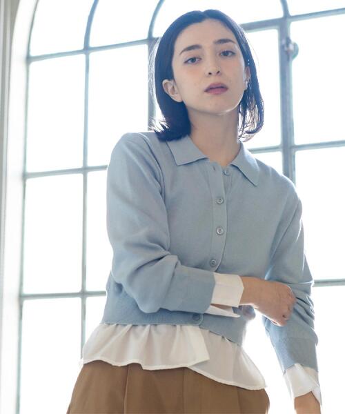 OPAQUE.CLIP（オペークドットクリップ）の「ポロ衿シャツドッキングニット【洗濯機OK】（カーディガン/ボレロ・レディース・グレー/オフホワイト/サックスブルー/ブルー系その他7・40/38）」の18枚目の写真