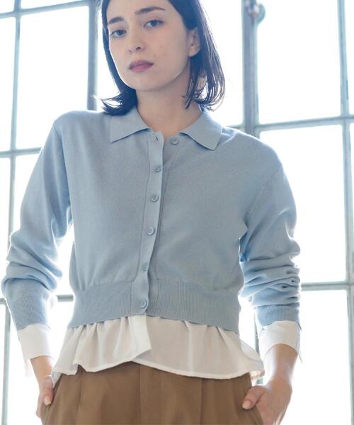 OPAQUE.CLIP（オペークドットクリップ）の「ポロ衿シャツドッキングニット【洗濯機OK】（カーディガン/ボレロ・レディース・グレー/オフホワイト/サックスブルー/ブルー系その他7・40/38）」の20枚目の写真
