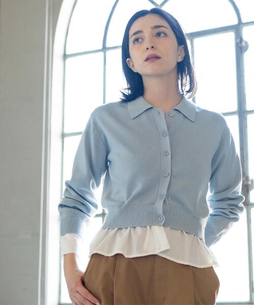 OPAQUE.CLIP（オペークドットクリップ）の「ポロ衿シャツドッキングニット【洗濯機OK】（カーディガン/ボレロ・レディース・グレー/オフホワイト/サックスブルー/ブルー系その他7・40/38）」の21枚目の写真