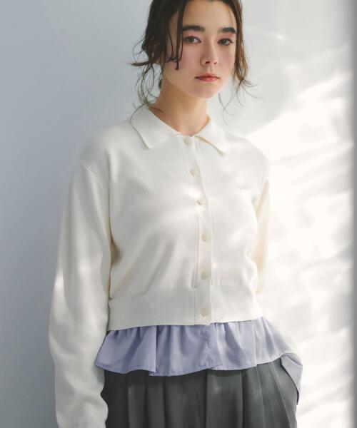 OPAQUE.CLIP（オペークドットクリップ）の「ポロ衿シャツドッキングニット【洗濯機OK】（カーディガン/ボレロ・レディース・グレー/オフホワイト/サックスブルー/ブルー系その他7・40/38）」の22枚目の写真