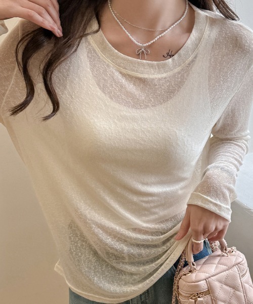 ｔｏｌｅｎｅ（トレネ）の「シースルー 透け感 シャーベットカラー ニットトップス（ニット/セーター・レディース・イエロー/ライトピンク・FREE）」の3枚目の写真