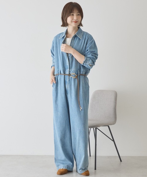 AMERICAN HOLIC(アメリカンホリック)の「デニムジャンプスーツ(つなぎ/オールインワン・レディース・ライトインディゴブルー/オフホワイト・L/M)」の1枚目の写真