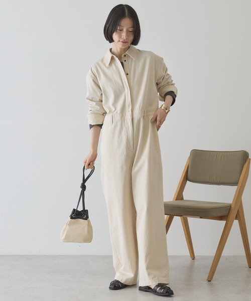 AMERICAN HOLIC(アメリカンホリック)の「デニムジャンプスーツ(つなぎ/オールインワン・レディース・ライトインディゴブルー/オフホワイト・L/M)」の2枚目の写真