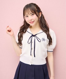 セーラーカラー配色ニットカーディガン