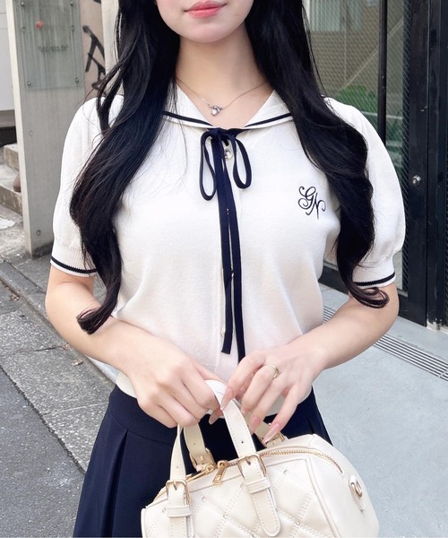 INGNI(イング)の「セーラーカラー配色ニットカーディガン(カーディガン/ボレロ・レディース・ホワイト×ネイビー/ホワイト系その他4/ネイビー系・M)」の5枚目の写真
