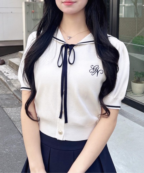 INGNI(イング)の「セーラーカラー配色ニットカーディガン(カーディガン/ボレロ・レディース・ホワイト×ネイビー/ホワイト系その他4/ネイビー系・M)」の6枚目の写真