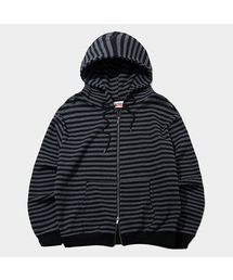 SOMEPLACE MAN（サムプレイス・マン）の「レコード刺繍ツーウェイ配色ストライプフードジップアップ（パーカー）」