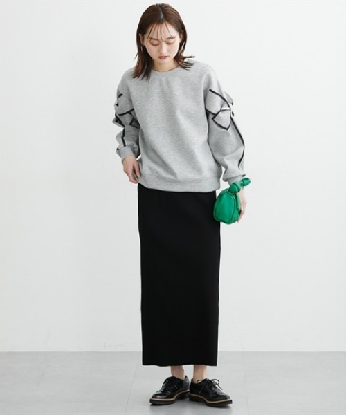 nissen（ニッセン）の「袖リボン配色ダンボールトップス（Tシャツ/カットソー・レディース・ブラック/杢グレー・L/M）」の7枚目の写真