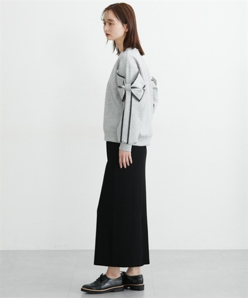 nissen（ニッセン）の「袖リボン配色ダンボールトップス（Tシャツ/カットソー・レディース・ブラック/杢グレー・L/M）」の8枚目の写真