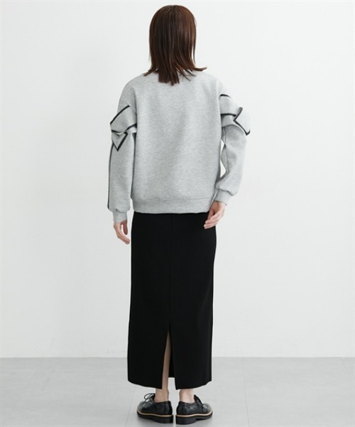 nissen（ニッセン）の「袖リボン配色ダンボールトップス（Tシャツ/カットソー・レディース・ブラック/杢グレー・L/M）」の9枚目の写真